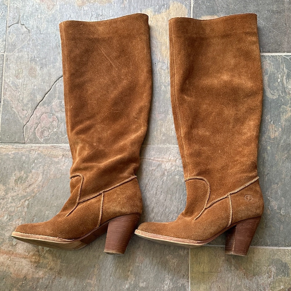 Bronx Yannick Brown Tan Suede Heeled Boots 8 stylish slouch